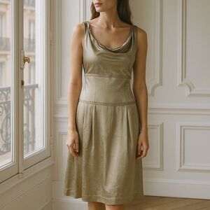 NWT Adrianna Papell Gold Beaded Cowl Neck Midi Dress 4 | Drop Waist